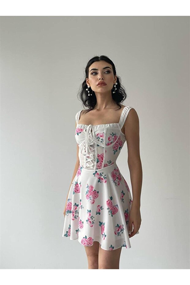 Manolya Askılı Çiçekli Elbise - 5