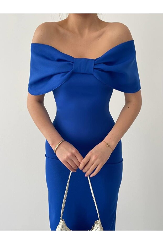 Rochie lungă cu guler panglică - 2