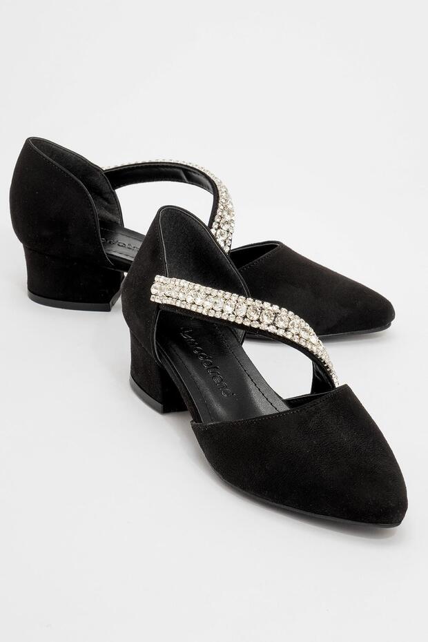 Women's Egg Heeled Shoes Black Suede