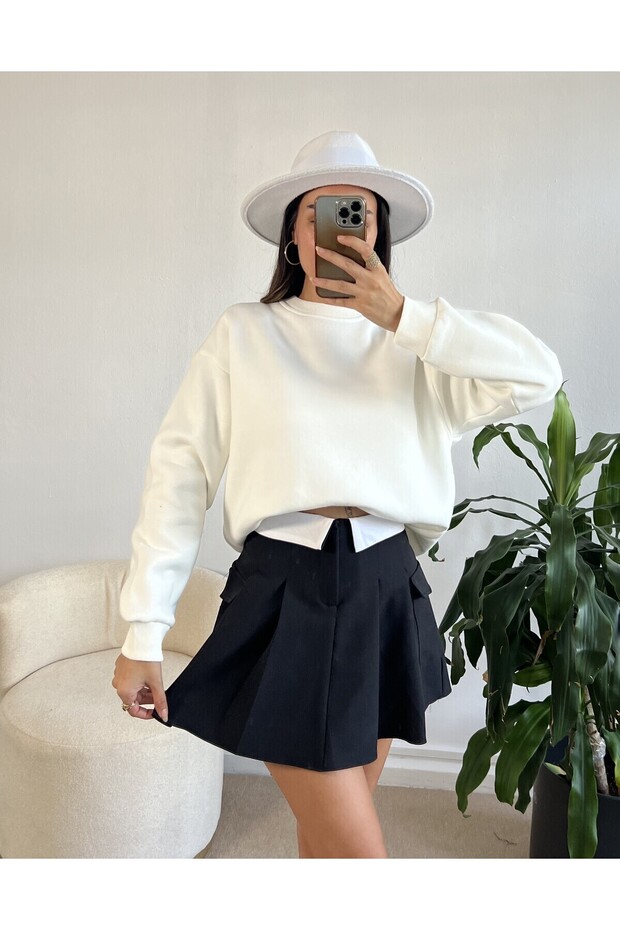 Hanorac oversize Ecru Basic 26088 - 4