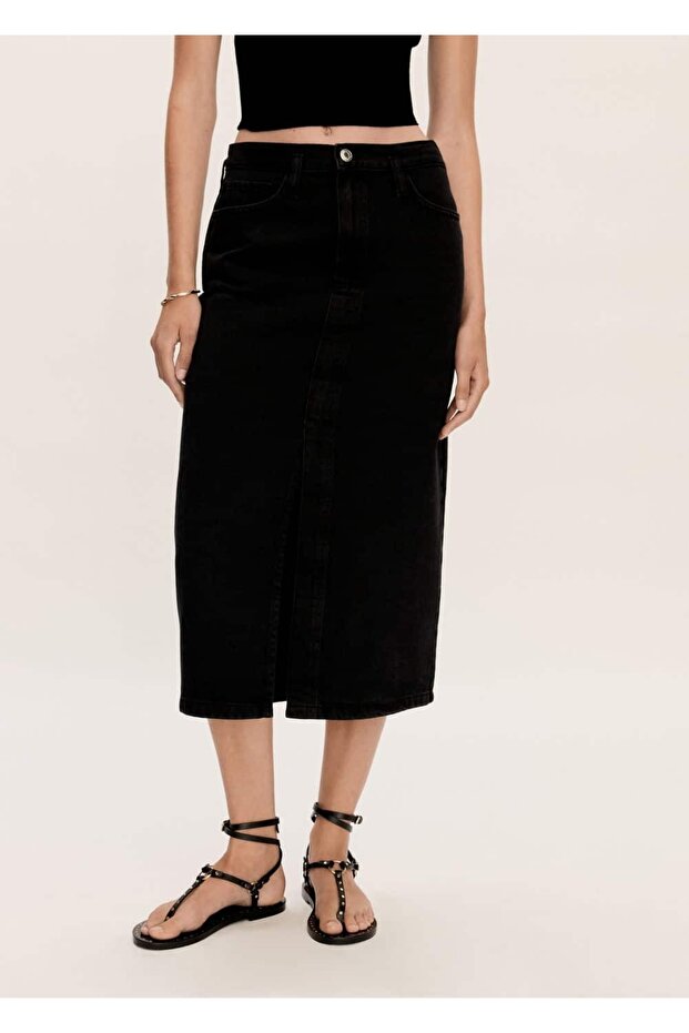 Yırtmaçlı denim etek - 1