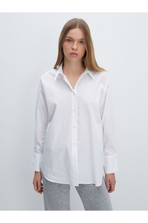 Lcw Vision Ekru Oversize Poplin Kadın Gömlek - 1