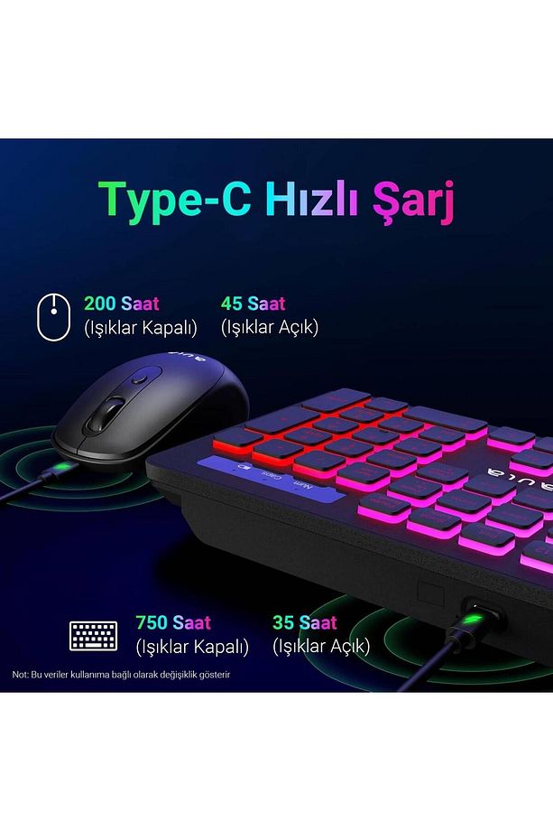 Ac208 Rainbow 2.4ghz Kablosuz Şarjlı Türkçe Q Klavye / Mouse Ve Mousepad Seti - 3