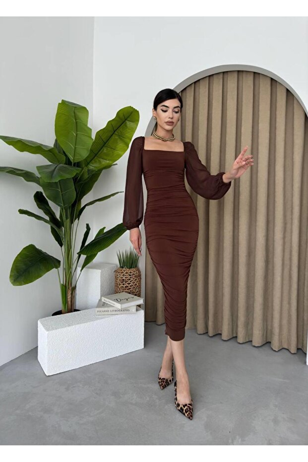 Sildane Drapeli Tül Kol Elbise - 2