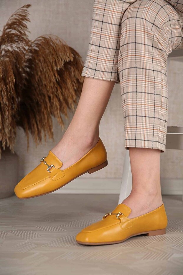 Women's Buckled Ballerinas Mustard Skin