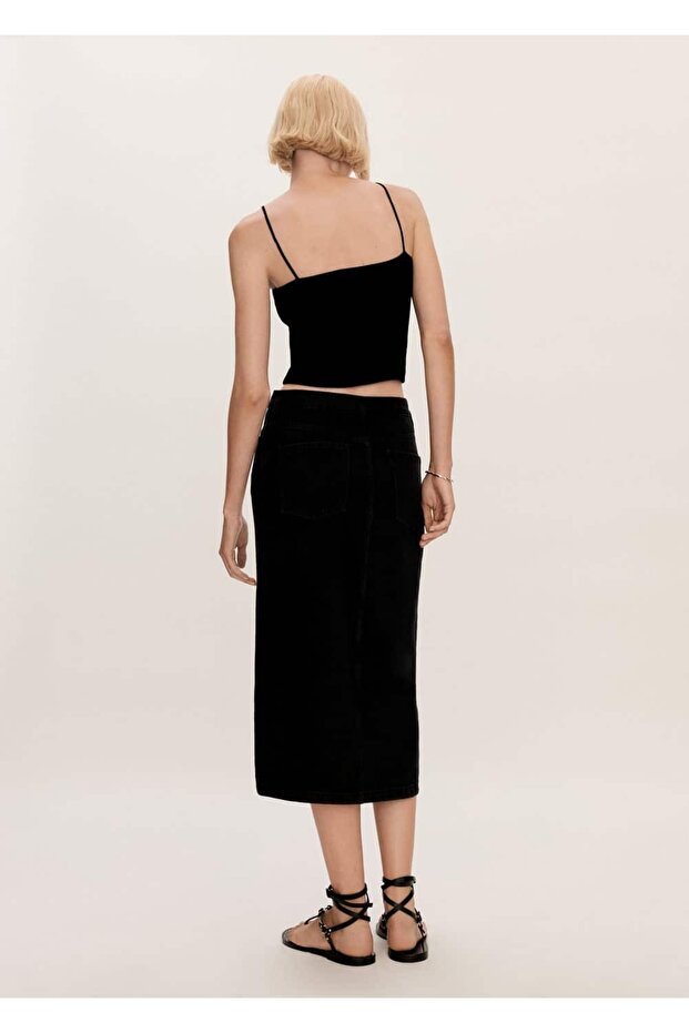 Yırtmaçlı denim etek - 4