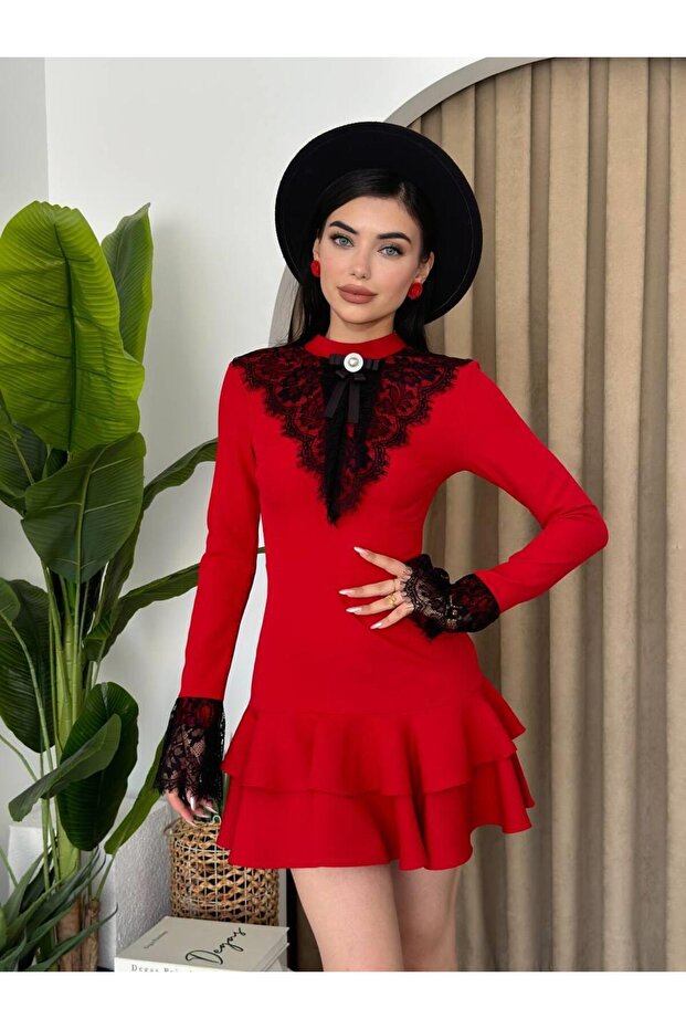 Broş Dantel Selin Mini Elbise - 3