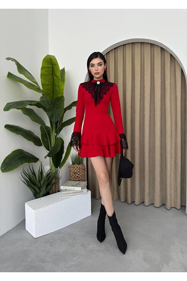 Broş Dantel Selin Mini Elbise - 2