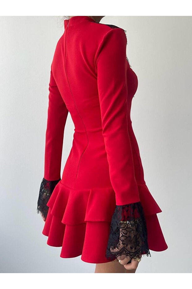 Broş Dantel Selin Mini Elbise - 7