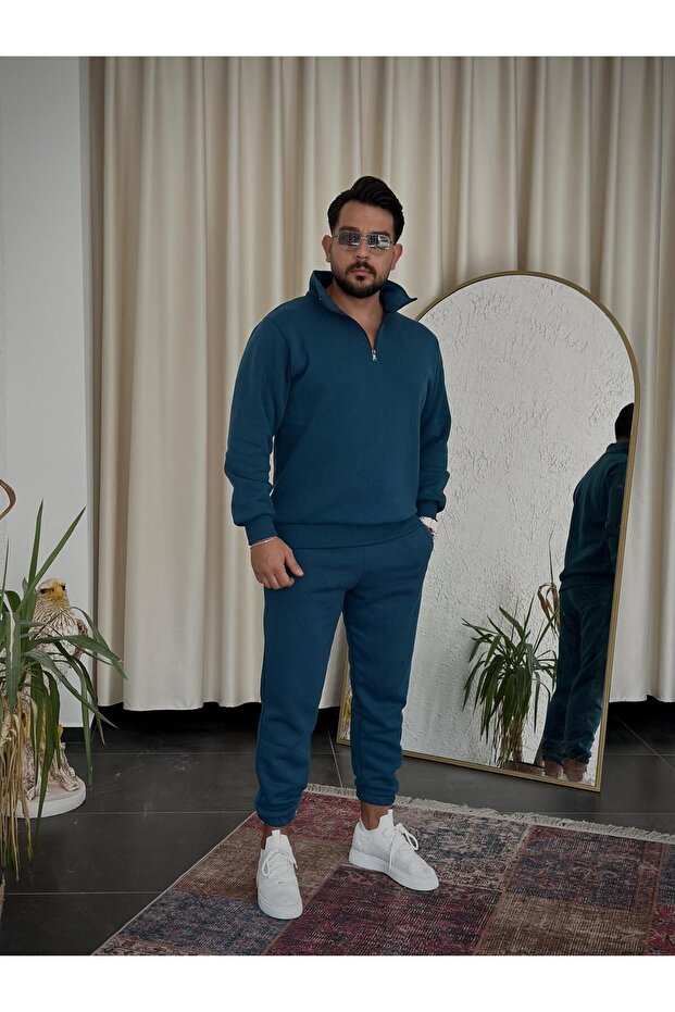 Unisex Zippered Polo Neck Tracksuit Set