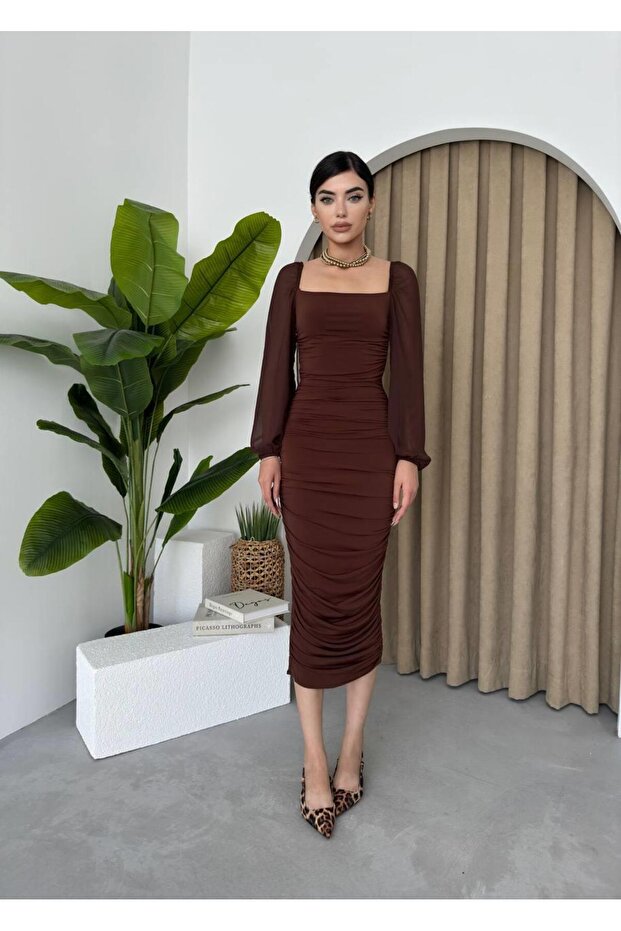 Sildane Drapeli Tül Kol Elbise - 1