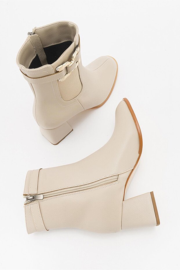 Tokalı Topuklu Bot BEJ CİLT - 7