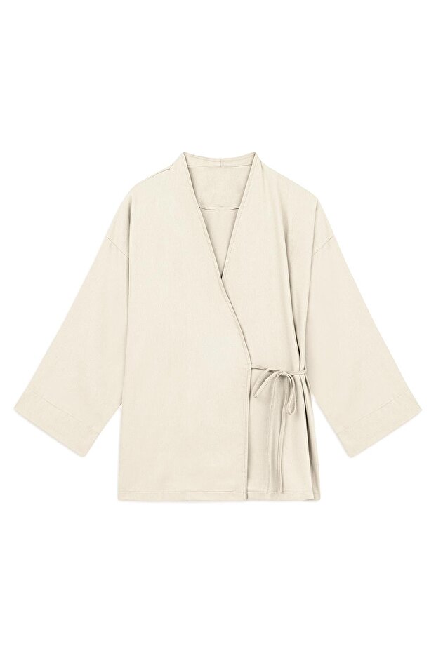 Gabardine Kimono Cream with Tie
