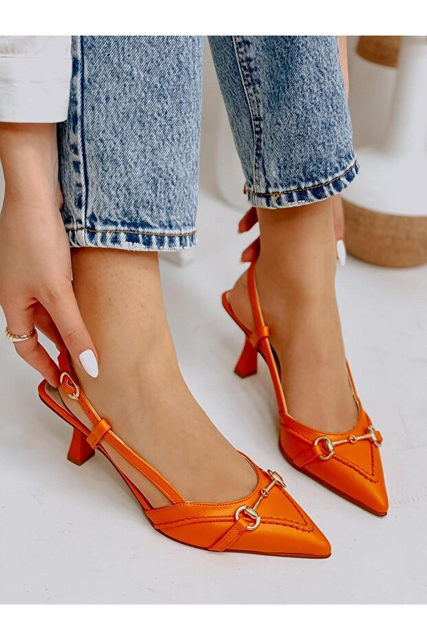 Orange Leather (Moss) Buckle Detail Women's Stiletto