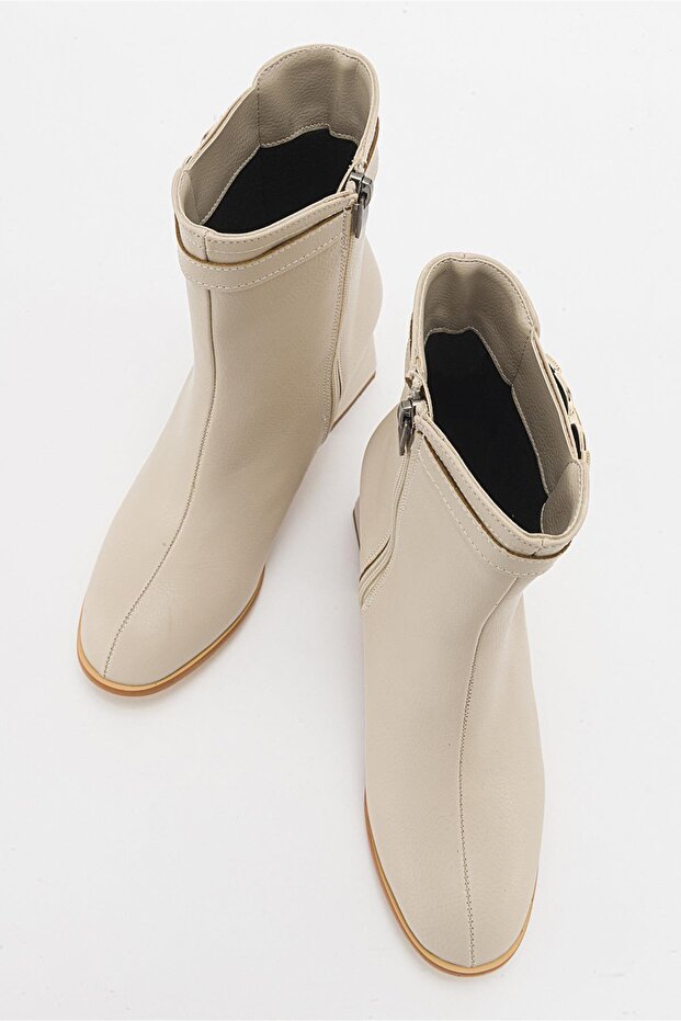 Tokalı Topuklu Bot BEJ CİLT - 6