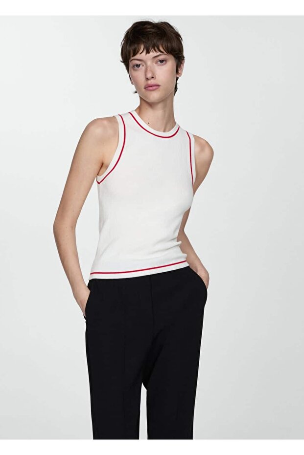 Kontrast yüzeyli triko bluz - 1