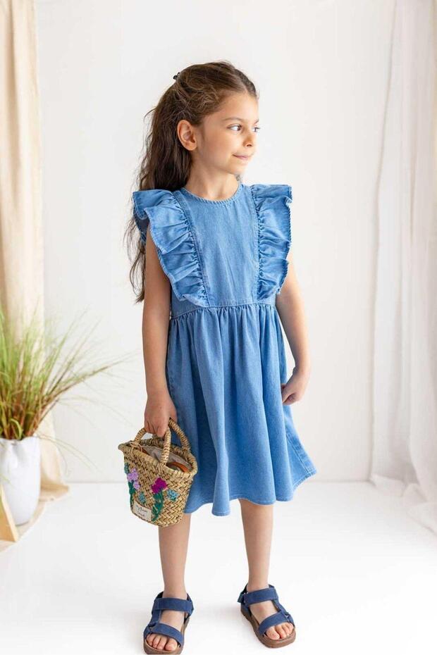 Blue Denim Dress - Ruffle and Sleeveless