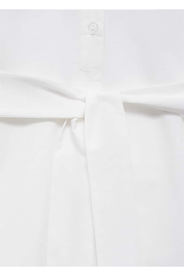 Kuşaklı gömlek elbise - 4