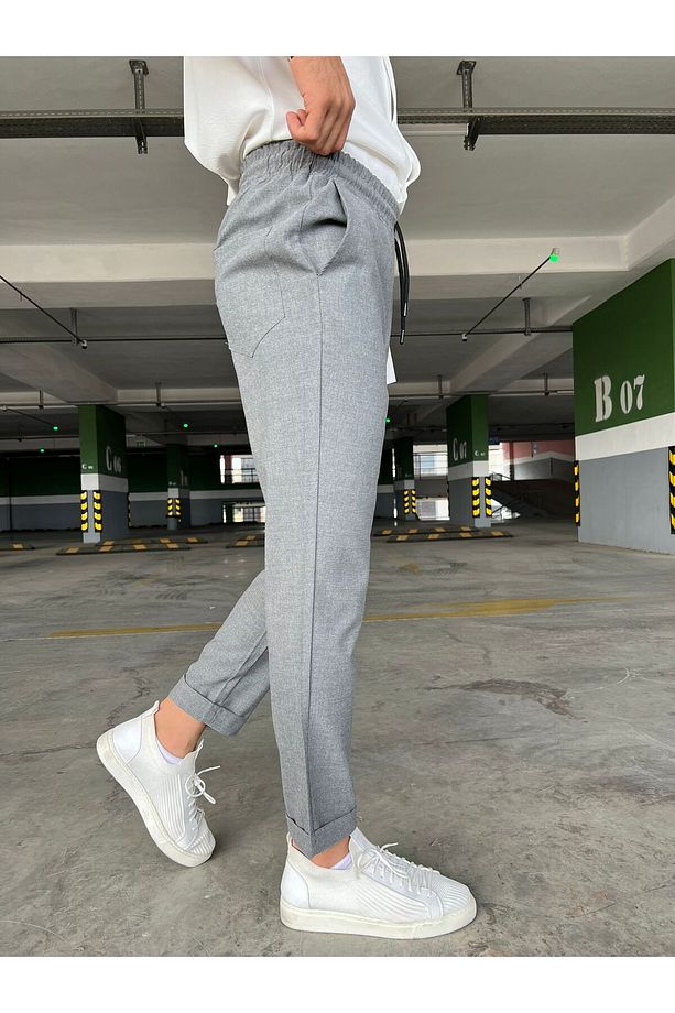 Erkek jogger Beli Lastikli Bağcıklı lastik Paça pantolon - 3