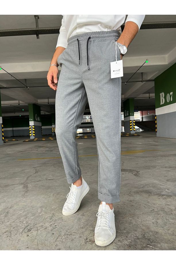 Erkek jogger Beli Lastikli Bağcıklı lastik Paça pantolon - 1
