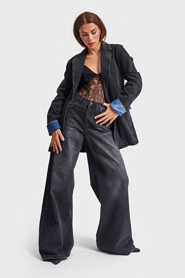 Női sötét füstszínű Hera Palazzo Fit laza szabású farmernadrág - 6