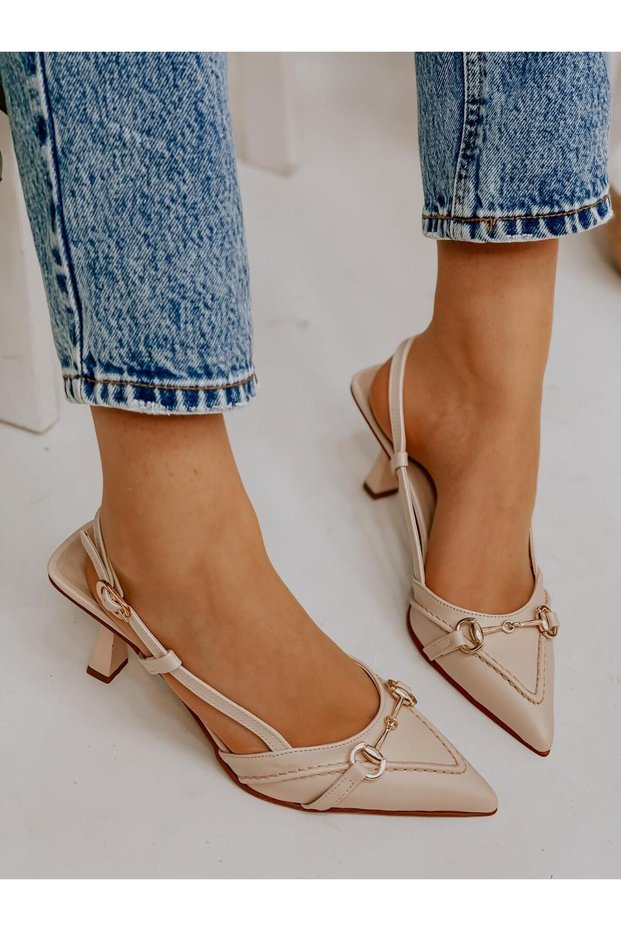 Beige Leather (Moss) Buckle Detail Women's Stiletto