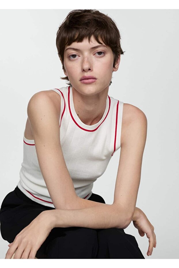 Kontrast yüzeyli triko bluz - 6