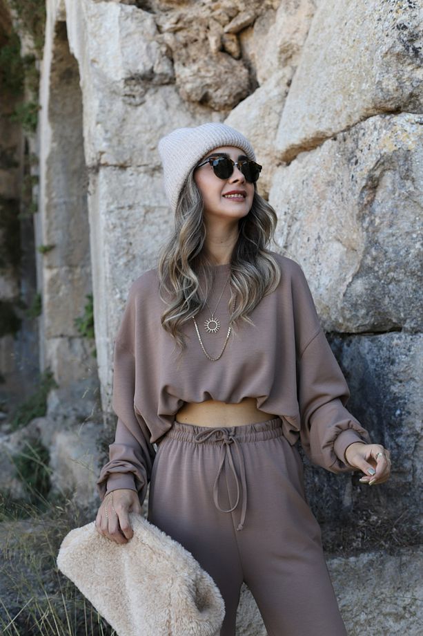 Kahve Modal Kumaş Eşofman Takımı - 5