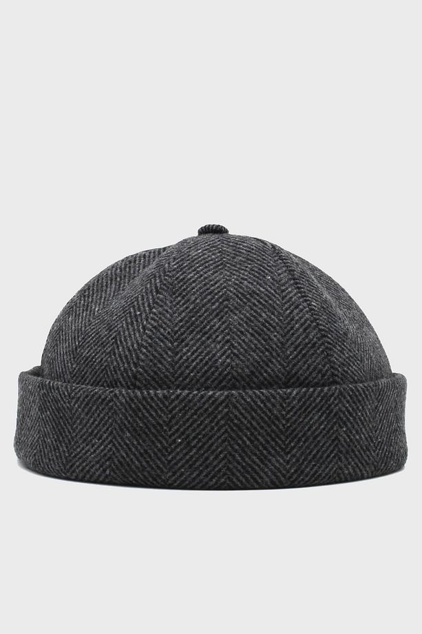 Koyu Gri Yünlü Hipster Bere Kışlık Docker Cap - 1