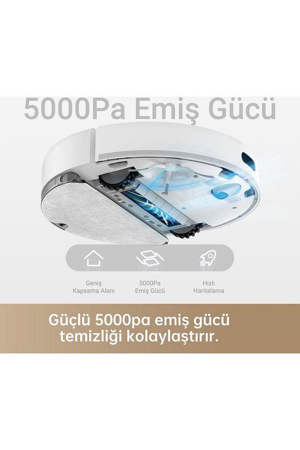 D10S Robot Süpürge, LDS navigasyon ve 5000Pa emiş gücü, 280 DK ÇALIŞMA , 51 DB  BEYAZ - 4