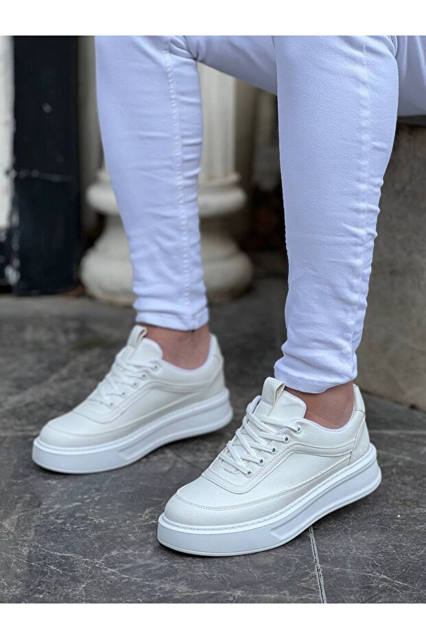 KB 006 White Skin High Sole Lace-Up Casual Men's Shoes