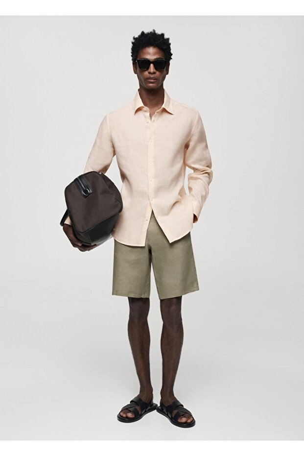 %100 Keten Regular Kesim Gömlek - 2