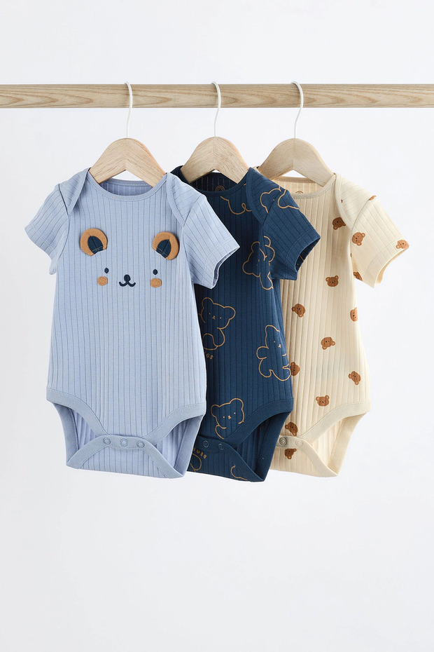 100% Organic Cotton Bear Patterned 3-Piece Half Sleeve Baby Bodysuit/Outfit Alyq45430