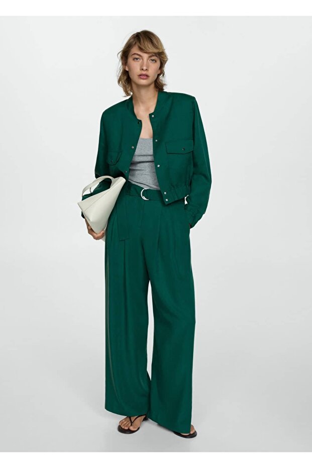 Kemerli lyocell pantolon - 2