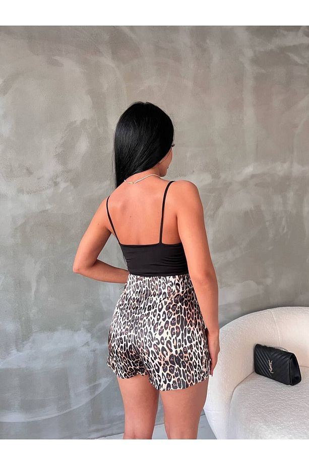 Kadın dokuma Leopar Desen Şort Etek - 5