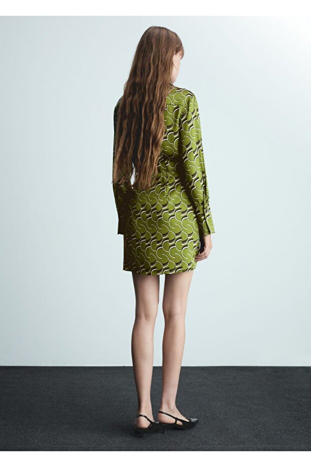 Desenli Saten Elbise - 4