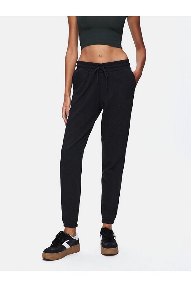 Düz Jogger Regular Fit Siyah Eşofman - 2