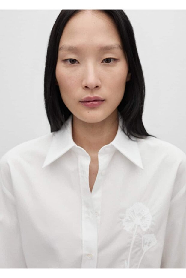 İşleme Detaylı Oversize Poplin Gömlek - 6