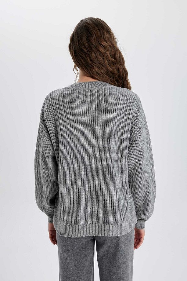 Oversize Geniş Kalıp V Yaka Basic Düz Triko Kazak Z7135AZ24WN - 6