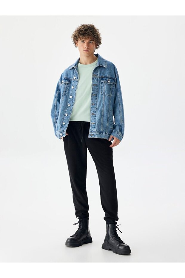 Basıc Lastikli Siyah Eşofman - 1