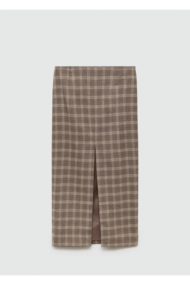 Plaid Skirt with Slits - 3
