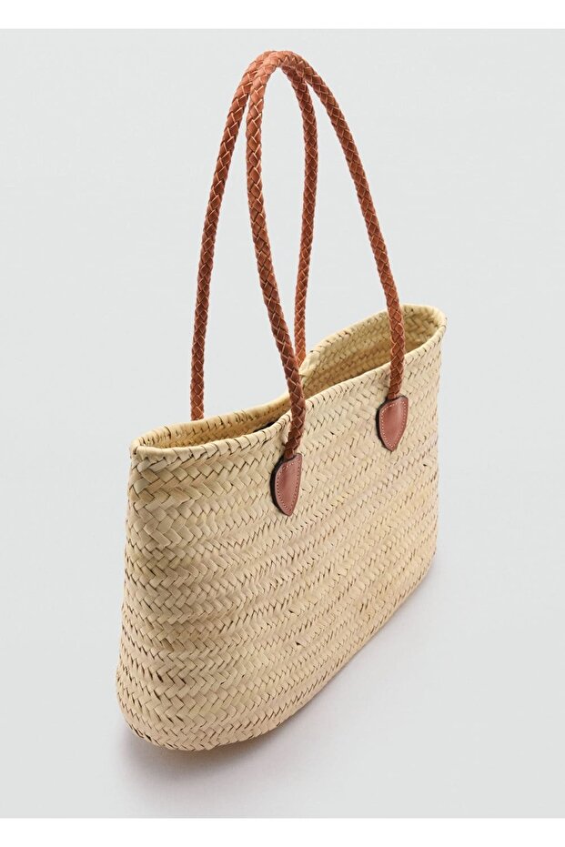 Deri saplı doğal elyaf çanta - 1