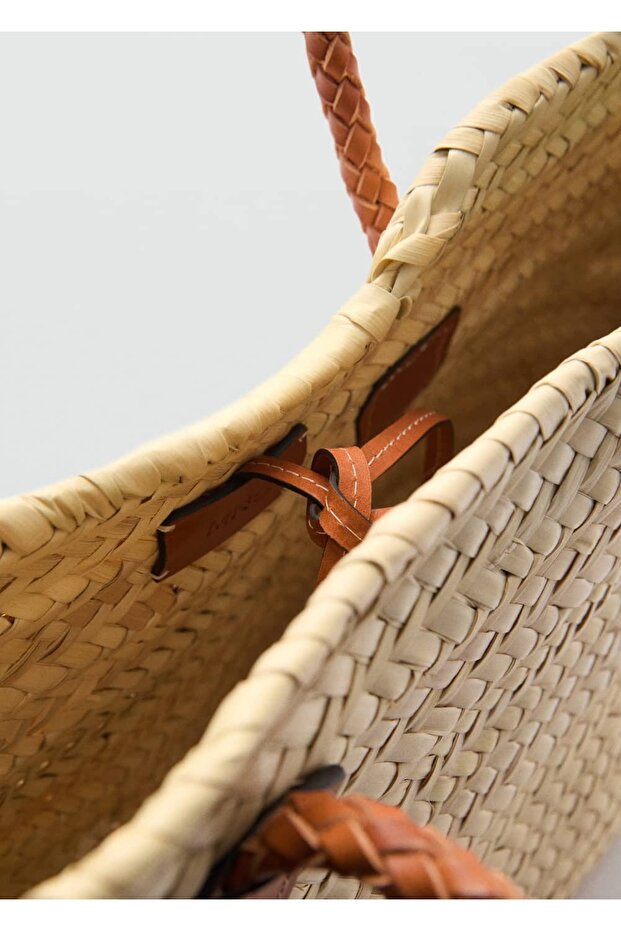 Deri saplı doğal elyaf çanta - 6