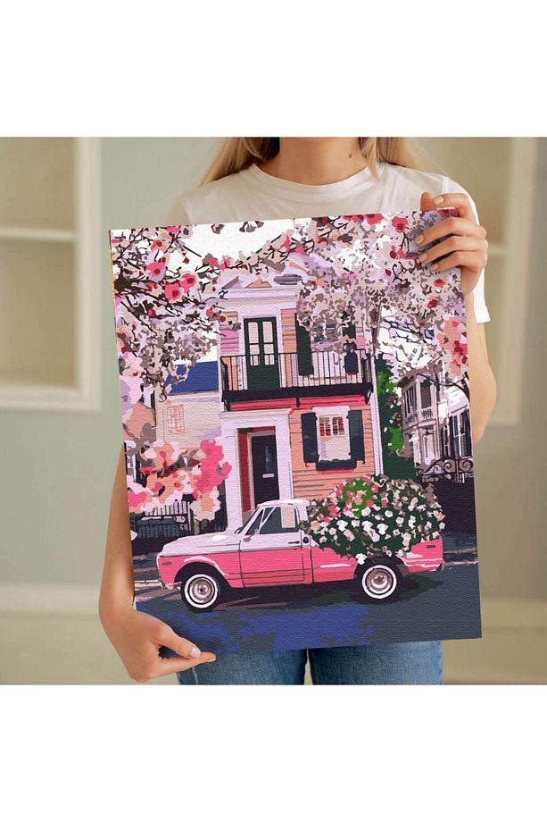 Sayılarla Boyama Seti 40 x 50 cm Tuval Şasesine Gerili Araba Kasasındaki Çiçekler - 3
