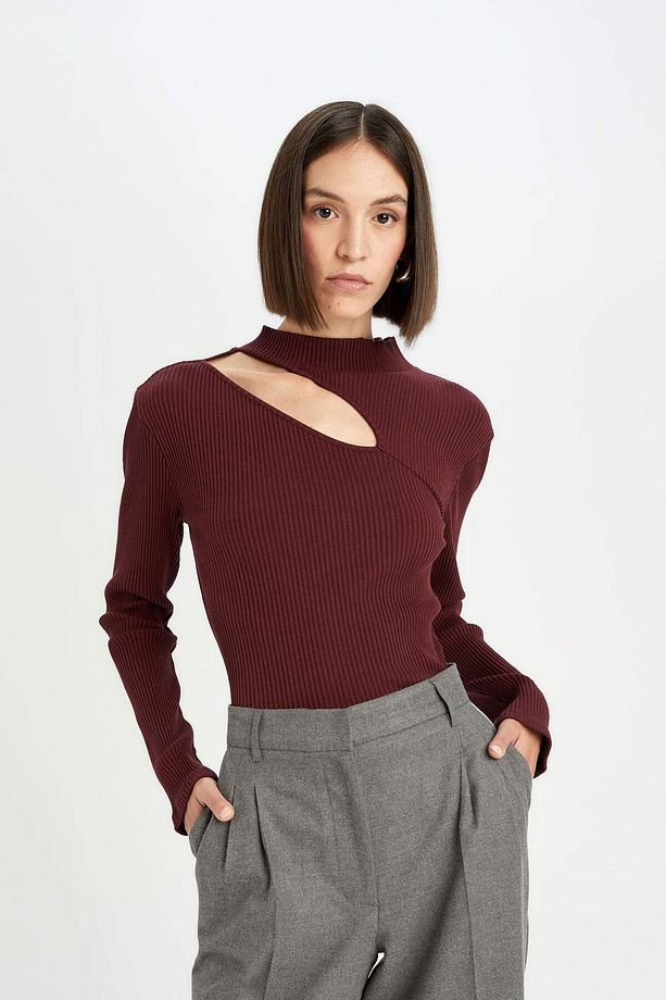 DFC - Slim Fit Yarım Balıkçı Yaka Basic Fitilli Kaşkorse Uzun Kollu Tişört - 1