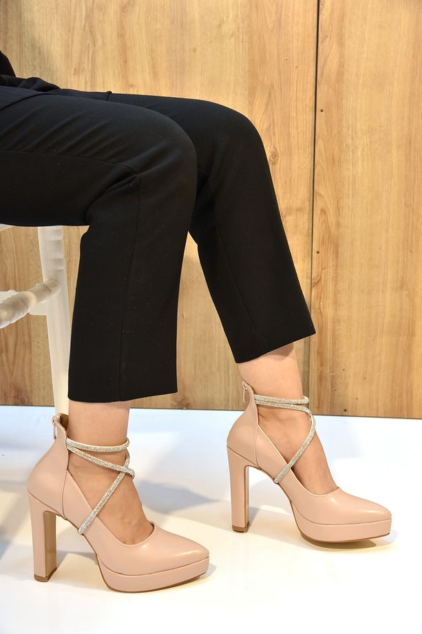 Platformlu Topuklu Kadın Sivri Burun Stiletto Ayakkabı TEN - 4