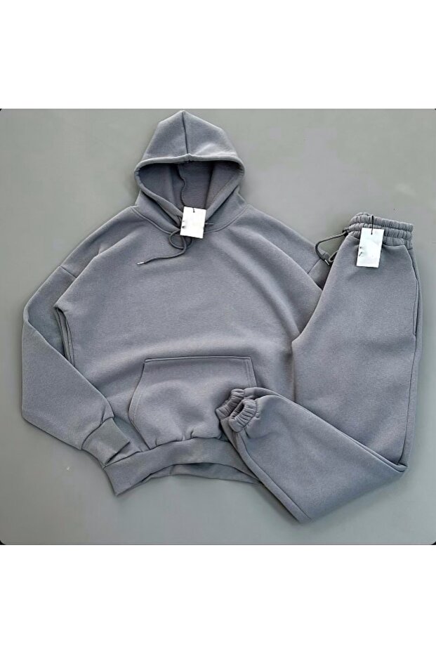 Pamut 3 szálas uniszex túlméretes téli tréningruha szett - hosszú ujjú - 1