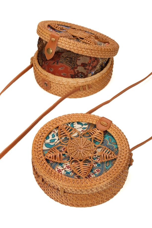 Melisa - Rattan El Yapımı Deri Askı Detaylı Hasır Yuvarlak Omuz Çantası - 7