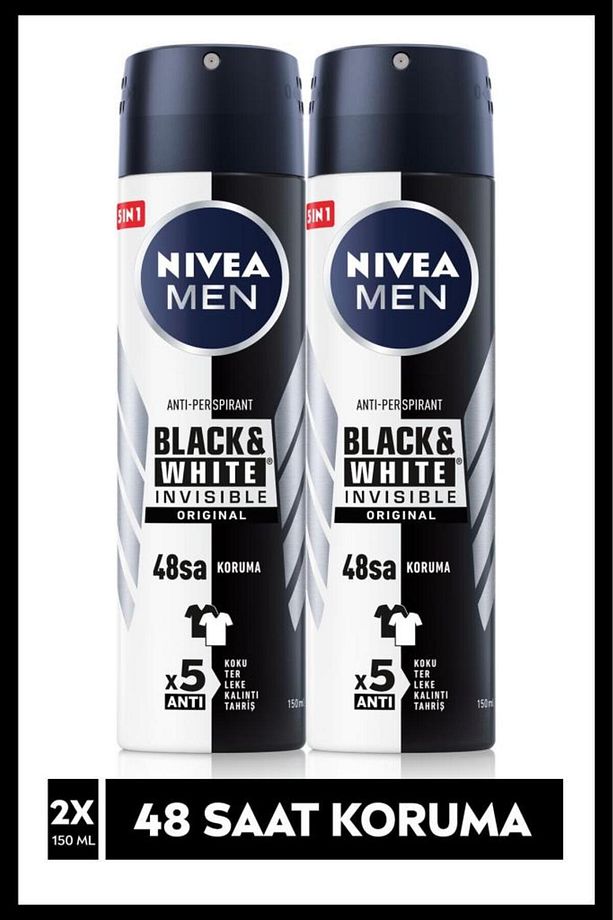 MEN Erkek Sprey Deodorant Black&White Invisible Original 150 ml,72 Saat  Koruma,x2 Adet - 1