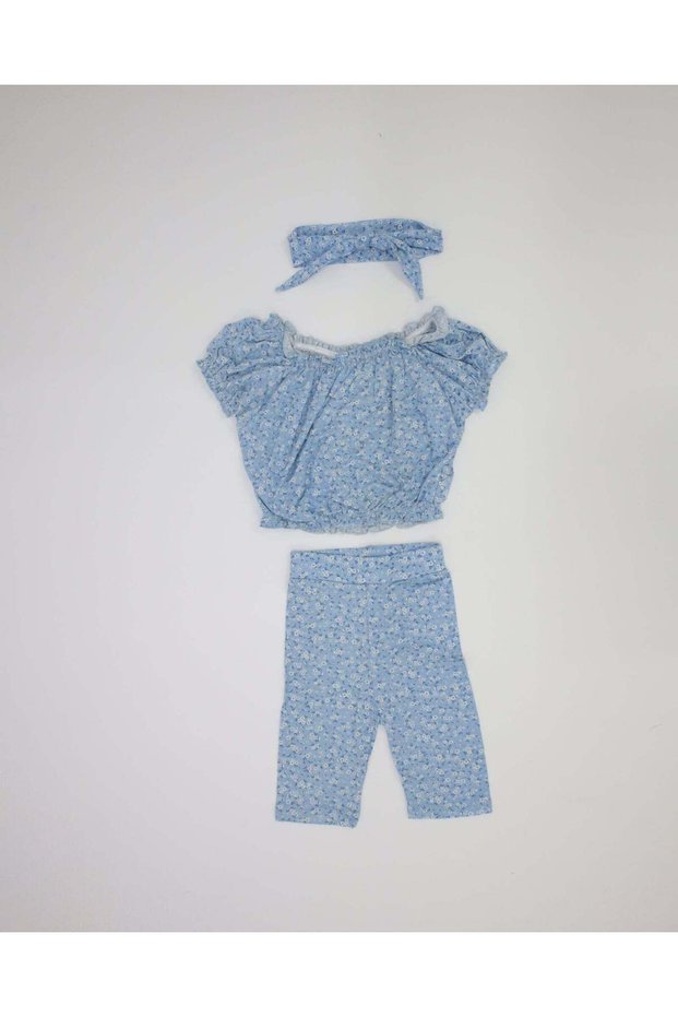 Girl's Floral Shorts - Blouse - Headband 3-Piece Set_Rg1419